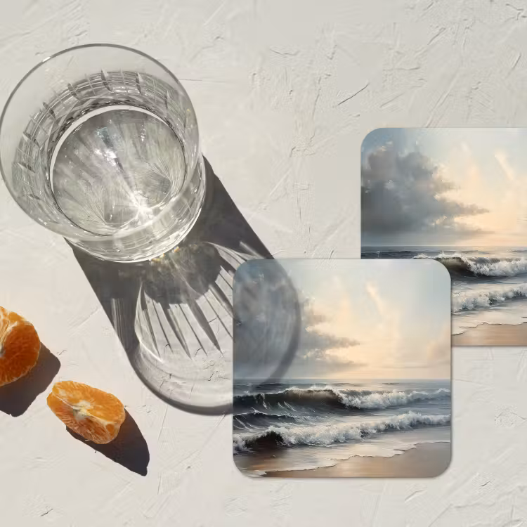 Strand - Zee - Zonsondergang onderzetter kurk middel -sfeer4