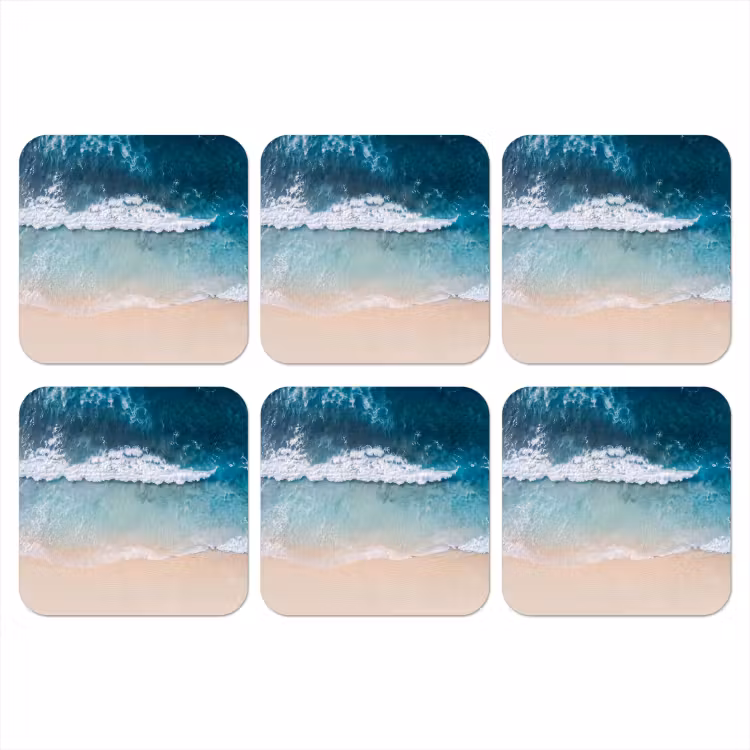 Strand - Zee - Golven - Natuur - Blauw onderzetter kurk middel -3d