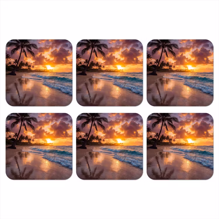 Strand - Zonsopgang - Tropisch - Natuur - Oranje onderzetter kurk middel -3d
