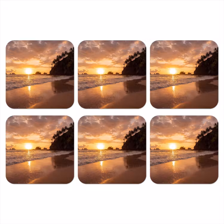 Strand - Zonsondergang - Natuur - Tropisch - Oranje onderzetter kurk middel -3d