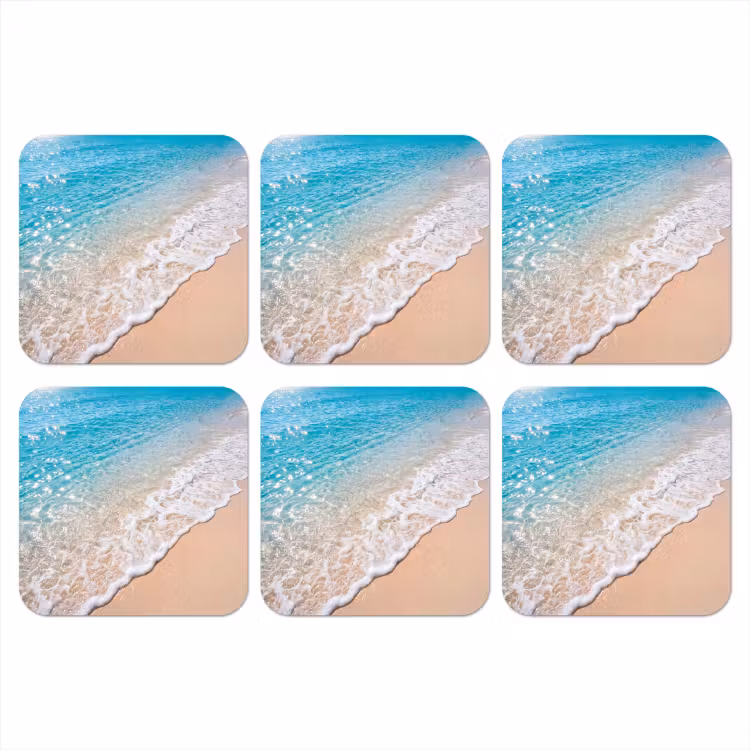 Strand - Water - Natuur - Blauw - Beige onderzetter kurk middel -3d