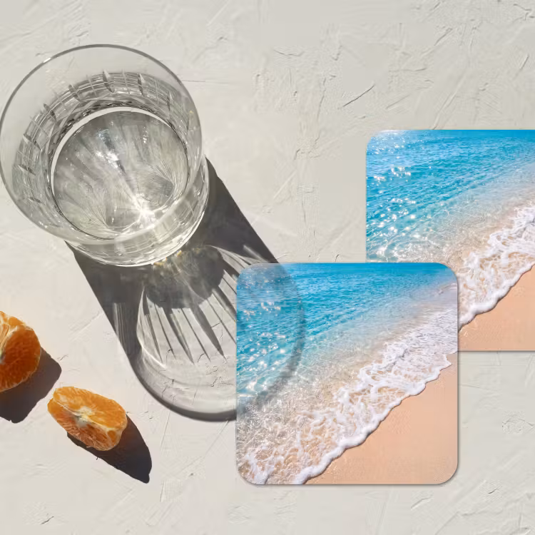 Strand - Water - Natuur - Blauw - Beige onderzetter kurk middel -sfeer4