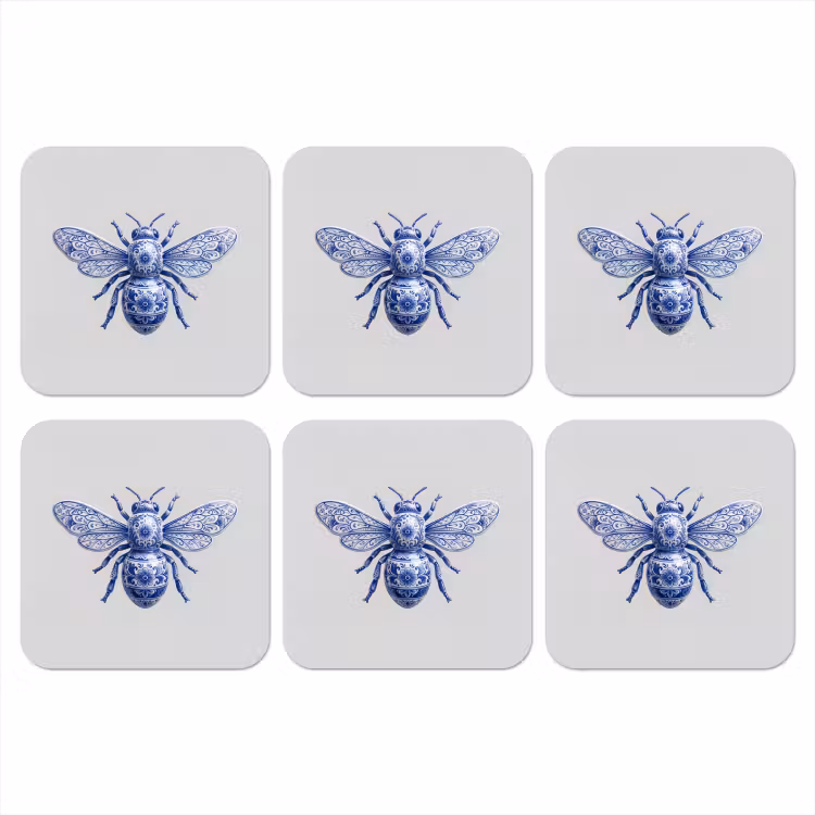 Bij - Modern - Delfts - Blauw onderzetter kurk middel -3d