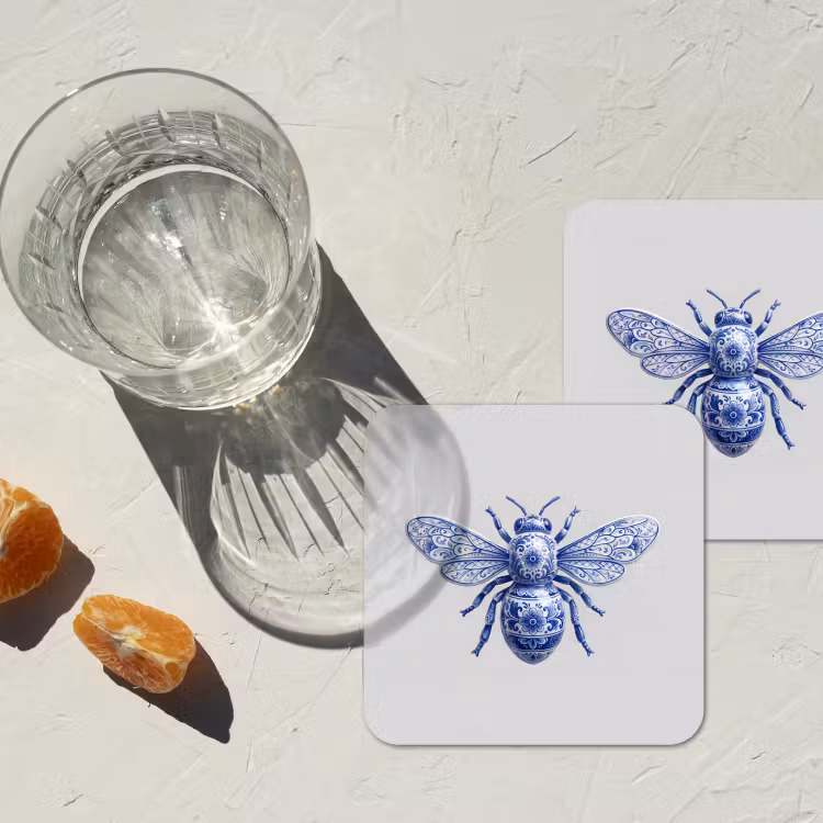 Bij - Modern - Delfts - Blauw onderzetter kurk middel -sfeer4