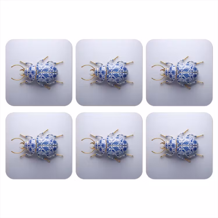 Kever - Delfts - Blauw - Goud onderzetter kurk middel -3d