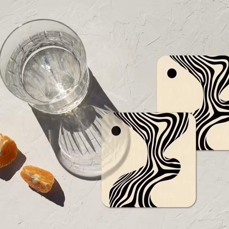Beige - Lijnen - Golvend - Abstract onderzetter kurk middel -sfeer4