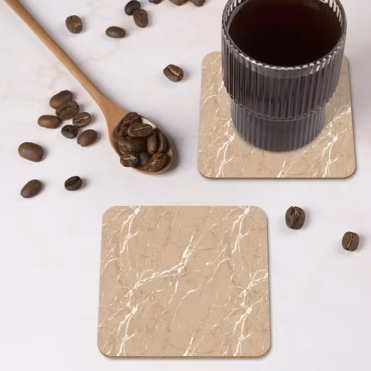 Beige - Marmer - Organisch - Wit onderzetter kurk middel 366 -sfeer2