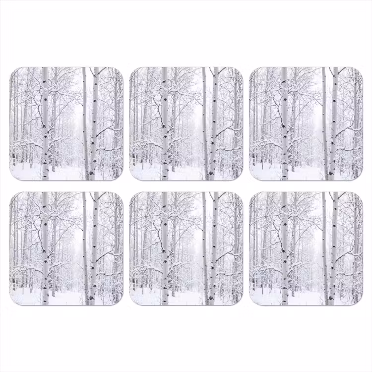 Berkenbomen - Sneeuw - Winter - Bos - Wit onderzetter kurk middel -3d