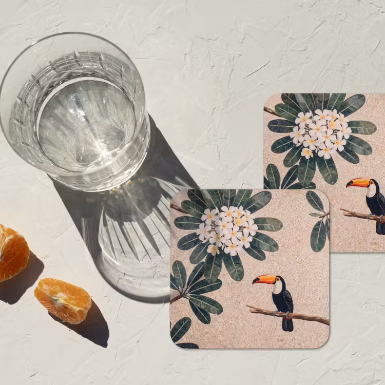 Vogel - Mozaïek - Tropisch - Natuur - Kleurrijk onderzetter kurk middel -sfeer4