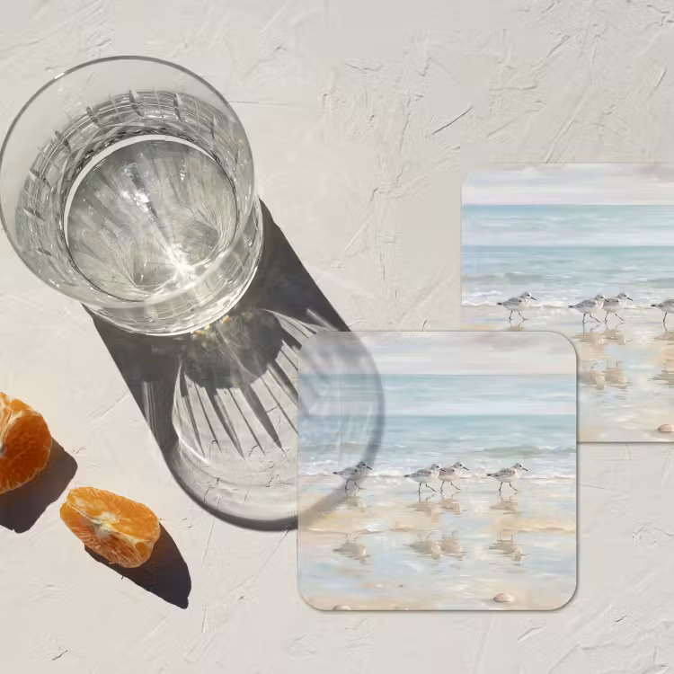 Vogels - Strand - Zee onderzetter kurk middel -sfeer4