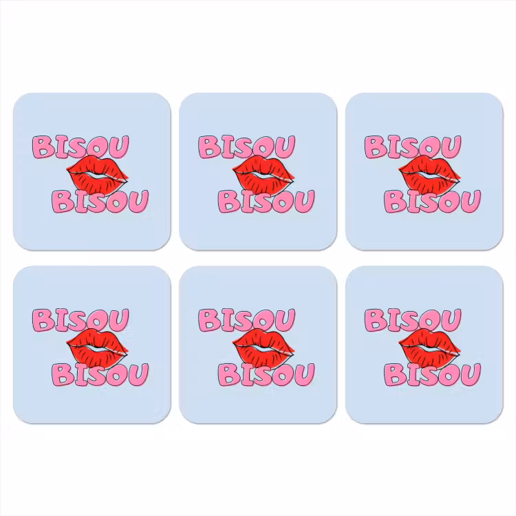 Bisou - Blauw - Roze - Lippen onderzetter kurk middel -3d