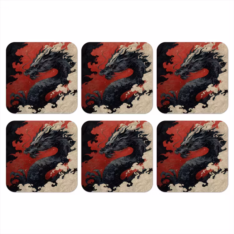 Zwarte draak - Rookwolken - Rood onderzetter kurk middel -3d