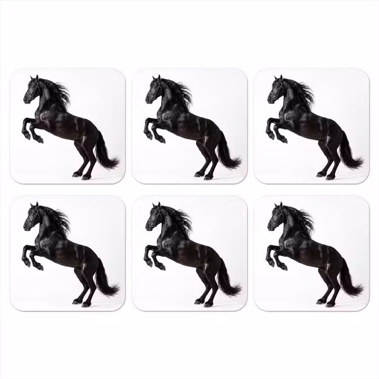 Zwart - Paard - Portret onderzetter kurk middel -3d