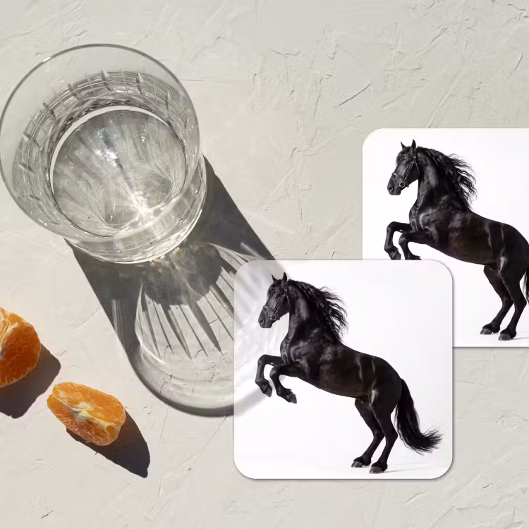Zwart - Paard - Portret onderzetter kurk middel -sfeer4