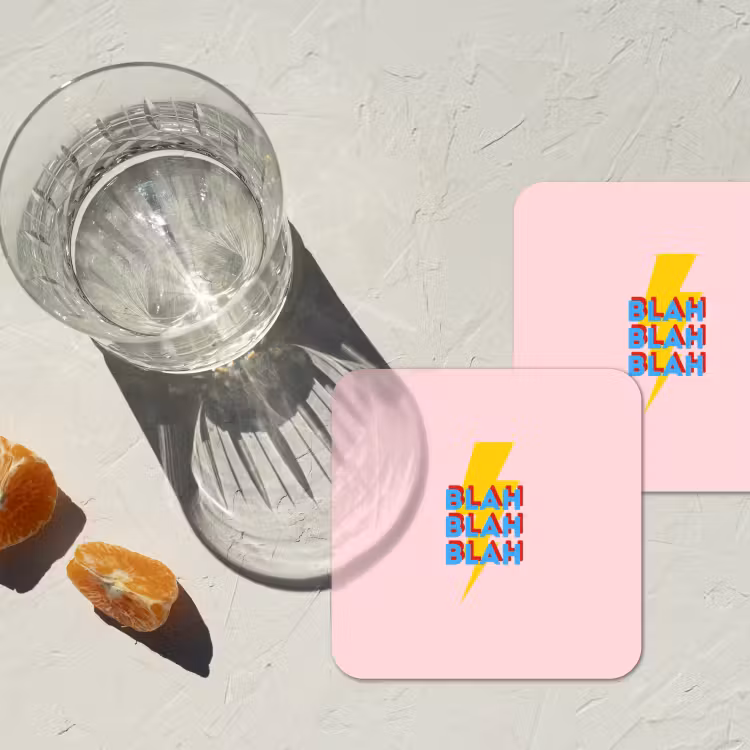 Blah - Bliksem - Roze onderzetter kurk middel -sfeer4