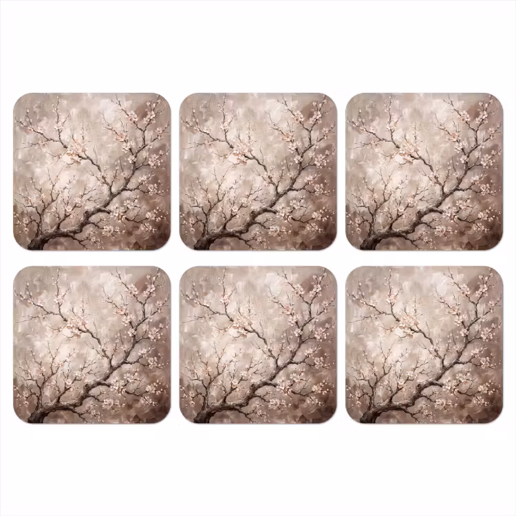 Bloesem - Takken - Schilderij - Beige - Serene onderzetter kurk middel -3d