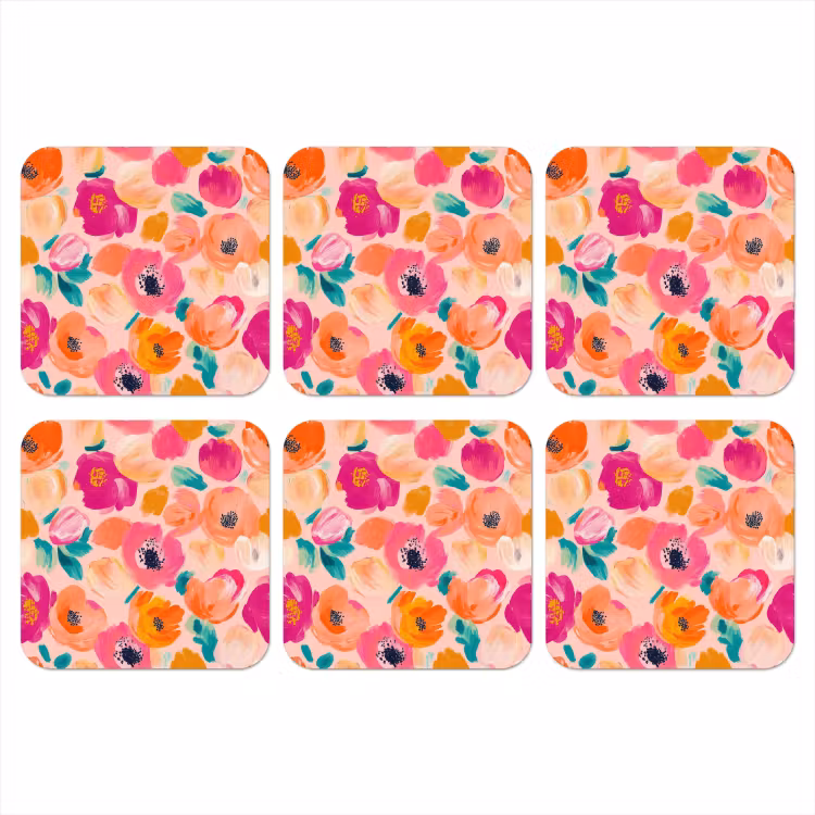 Bloesems - Vrolijk - Kleurrijk onderzetter kurk middel 366 -3d