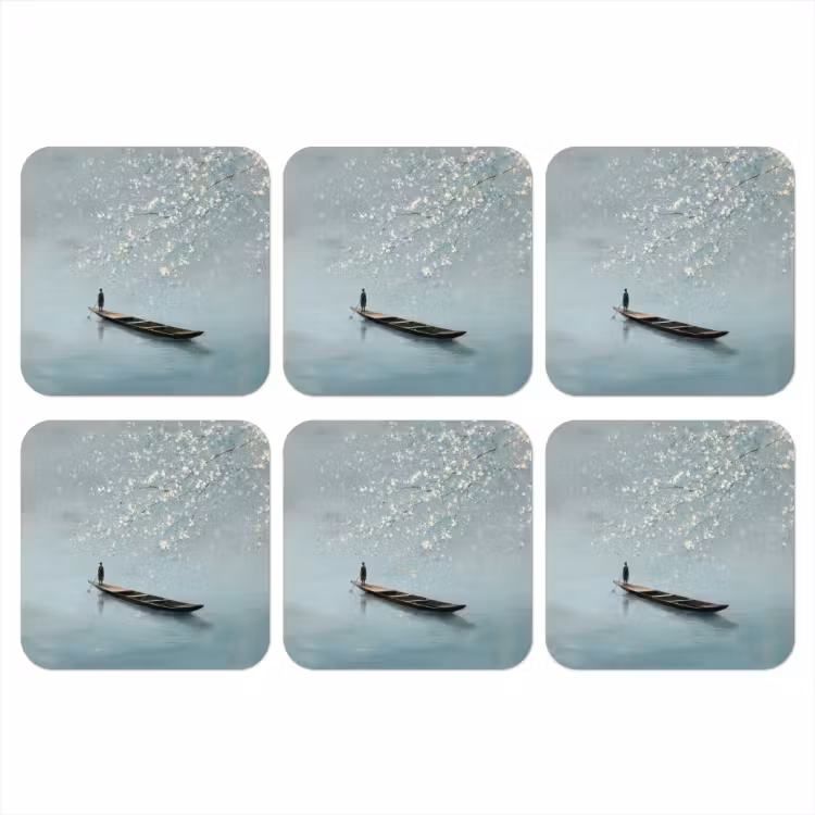 Bloesems - Minimalistisch - Wateroppervlak - Boot onderzetter kurk middel -3d