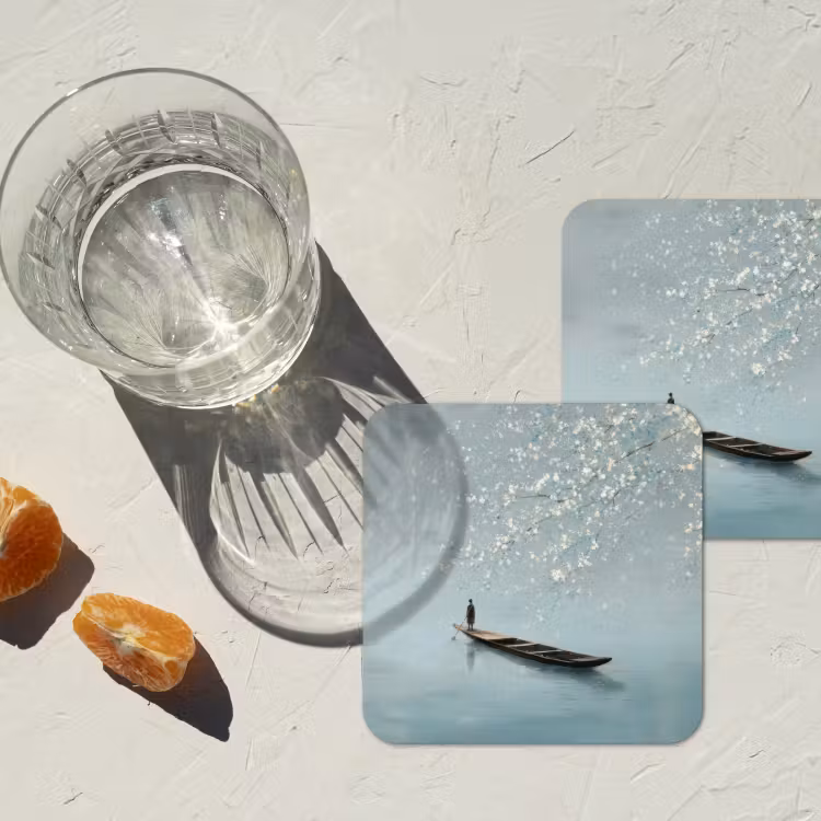 Bloesems - Minimalistisch - Wateroppervlak - Boot onderzetter kurk middel -sfeer4