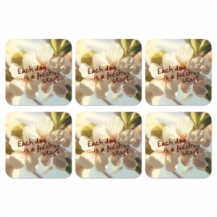 Bloesems - Zonlicht - Quote - Wit onderzetter kurk middel -3d