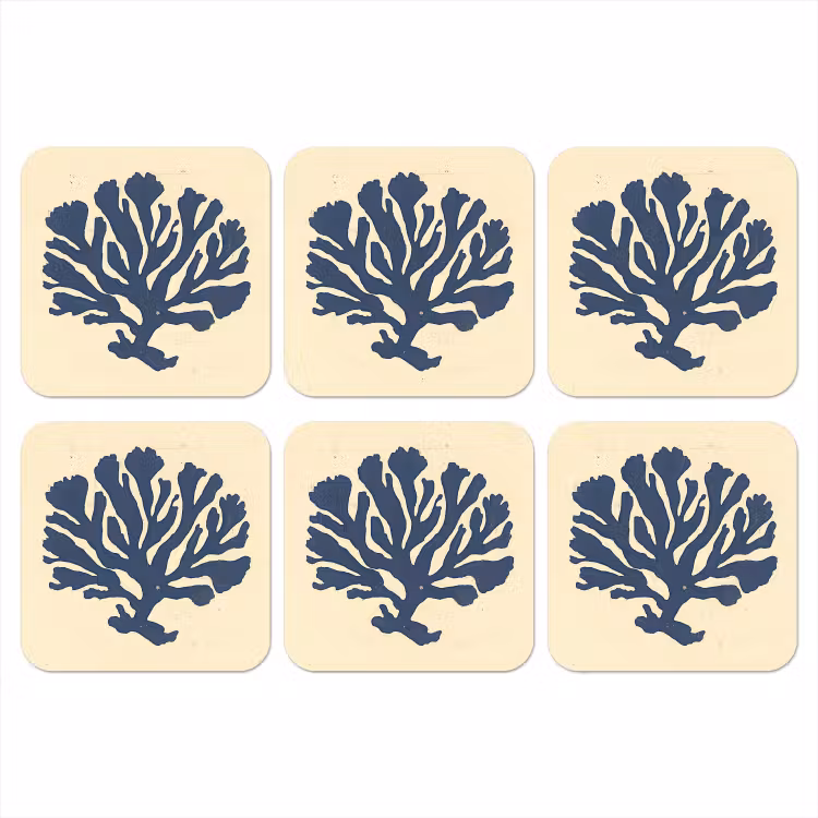 Blauw koraal - Vertakkingen - Beige onderzetter kurk middel -3d