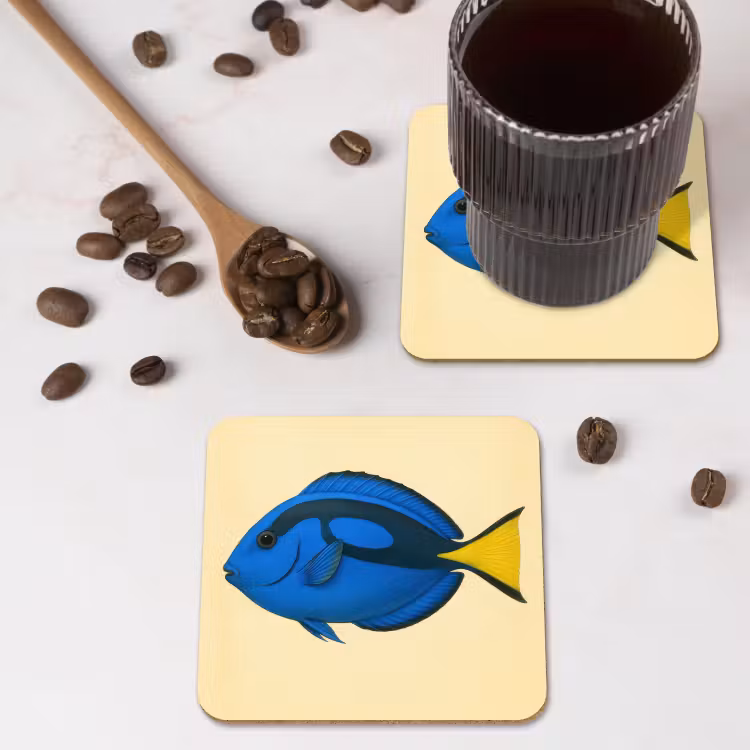 Blauw - Dory - Vis - Staartvin onderzetter kurk middel -sfeer2
