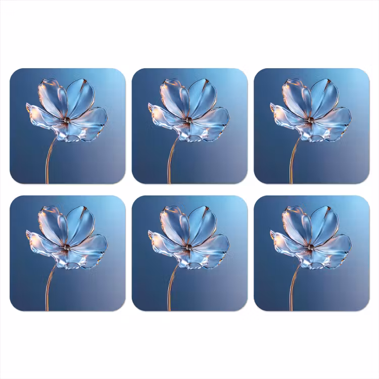 Blauw - Bloem - Glazen - Sierlijk onderzetter kurk middel -3d