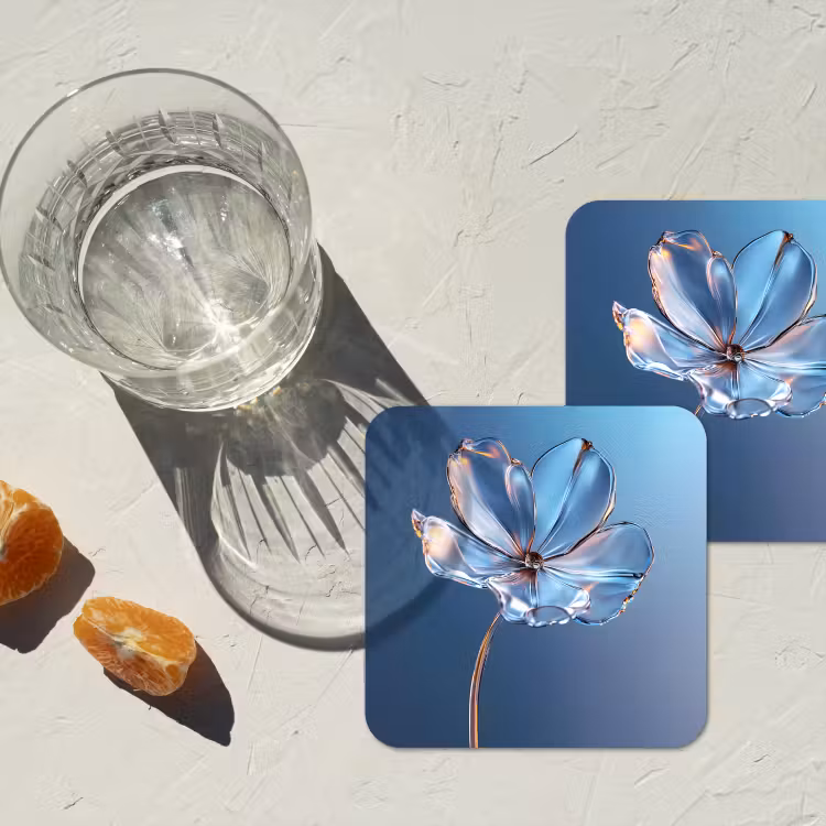 Blauw - Bloem - Glazen - Sierlijk onderzetter kurk middel -sfeer4