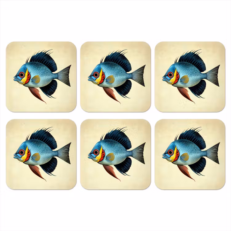 Blauw - Kieuwen - Vis - Illustratie onderzetter kurk middel -3d