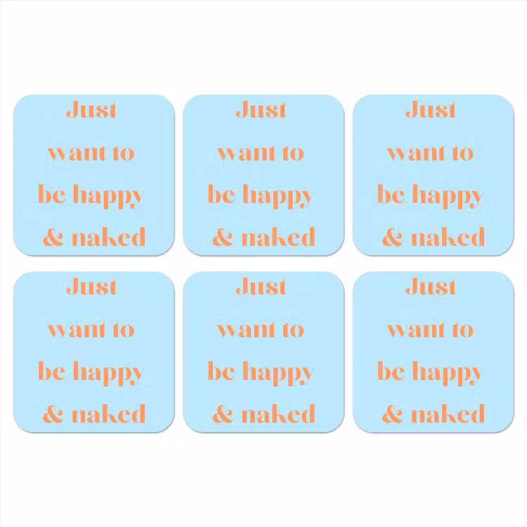 Blauw - Oranje - Just want to be happy & naked onderzetter kurk middel -3d