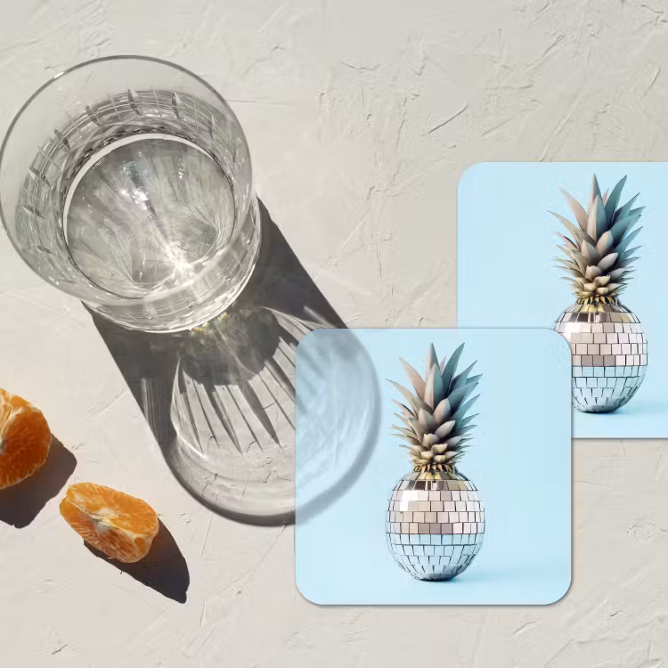 Blauw - Ananas - Disco - Discobal onderzetter kurk middel -sfeer4