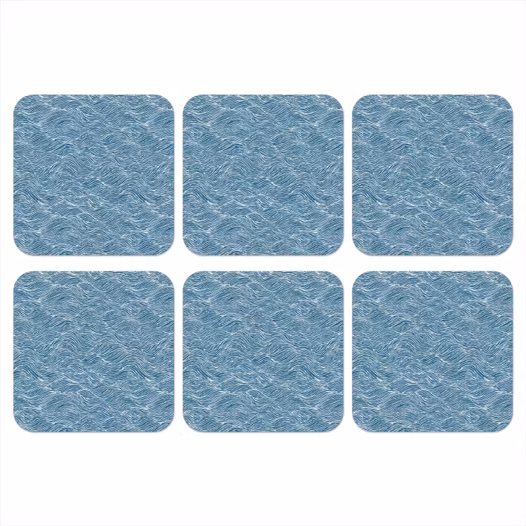 Blauw - Wit - Golven - Getekend - Textuur onderzetter kurk middel 366 -3d