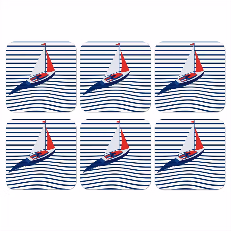 Boot - Water - Abstract - Blauw onderzetter kurk middel -3d