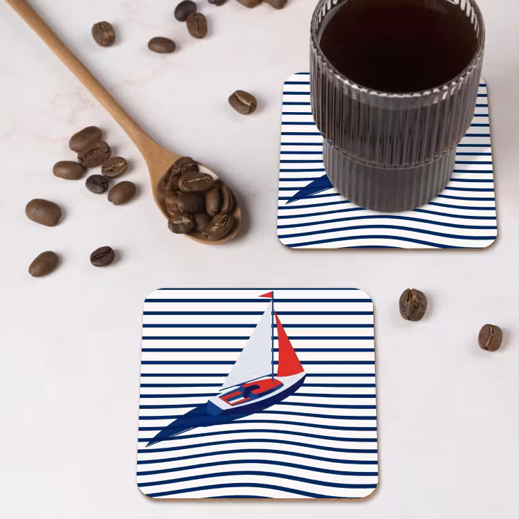 Boot - Water - Abstract - Blauw onderzetter kurk middel -sfeer2