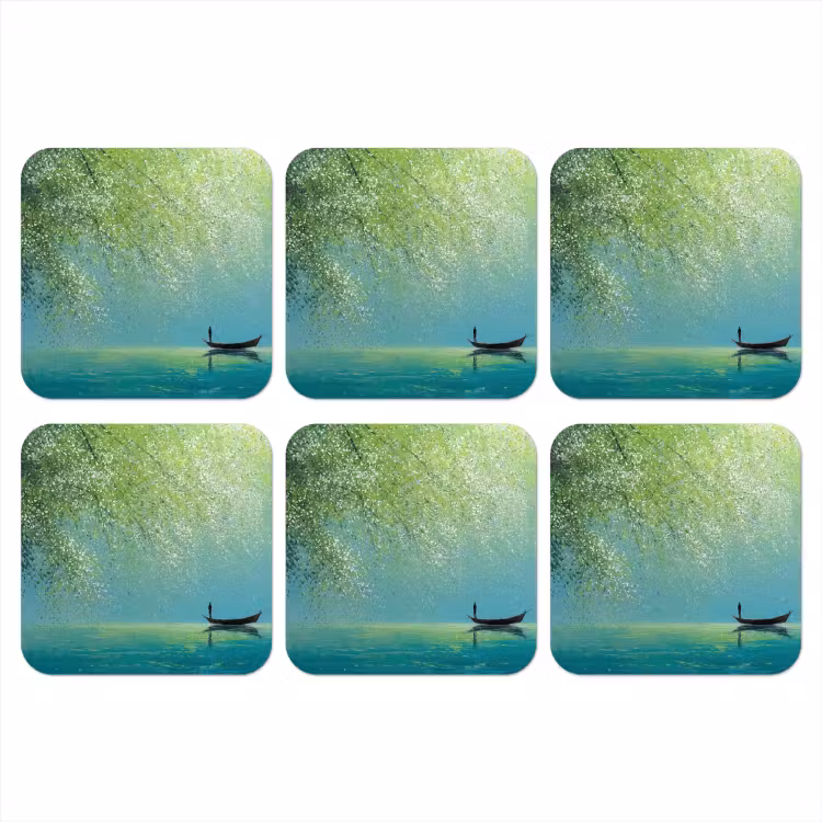 Bootje - Water - Bladeren - Bloesems onderzetter kurk middel -3d