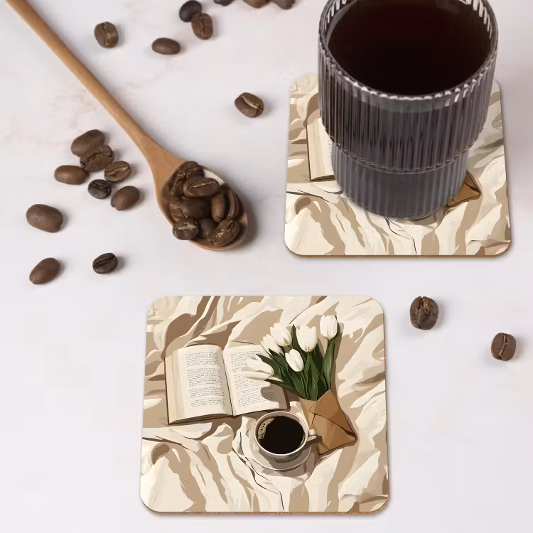 Boek - Illustratie - Tulpen - Koffie onderzetter kurk middel -sfeer2