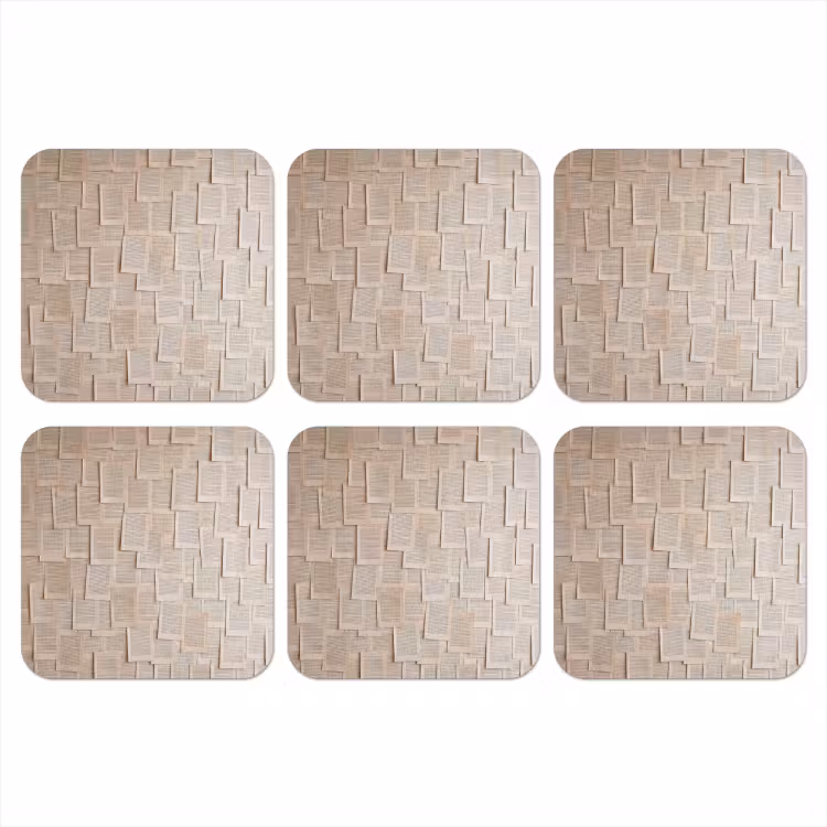 Boekpagina - Collage - Literatuur - Vintage - Beige onderzetter kurk middel -3d