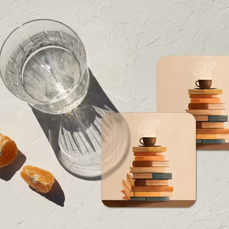 Boeken - Toren - Koffie - Beige onderzetter kurk middel -sfeer4