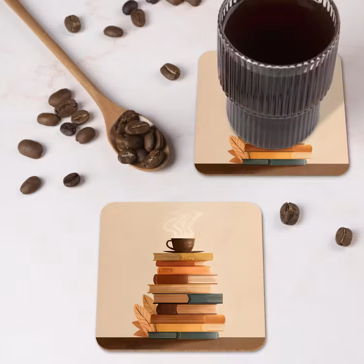 Boeken - Toren - Koffie - Beige onderzetter kurk middel -sfeer2