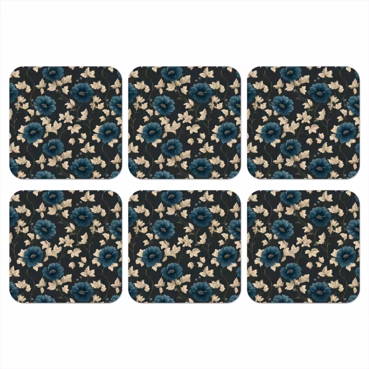 Botanisch - Bloemen - Blauw onderzetter kurk middel 366 -3d
