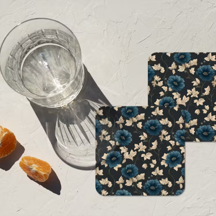 Botanisch - Bloemen - Blauw onderzetter kurk middel 366 -sfeer4