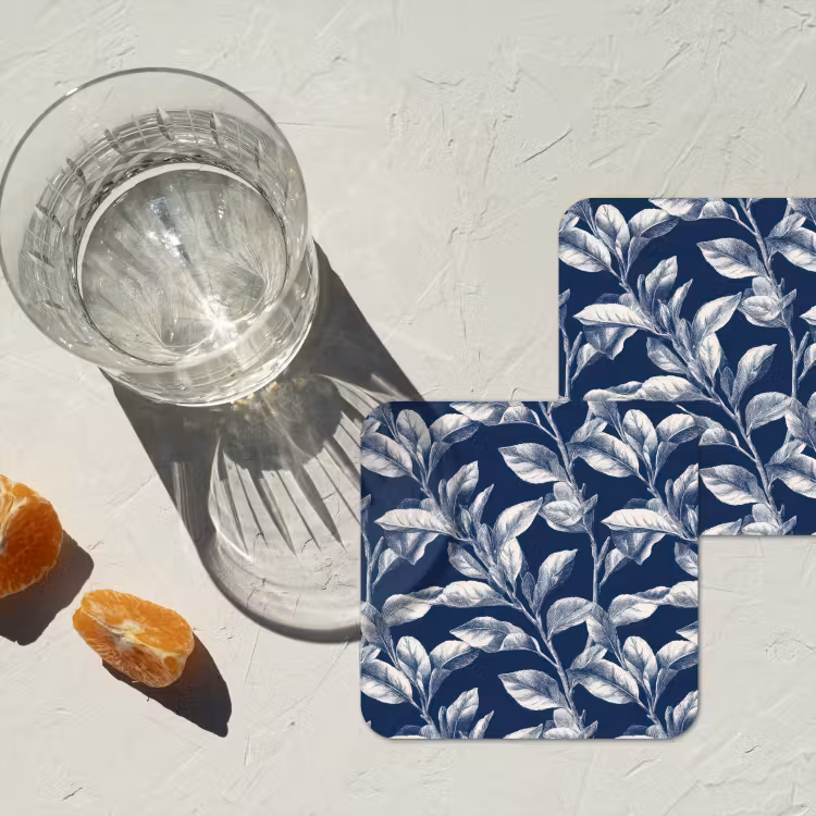 Botanisch - Patroon - Blauw onderzetter kurk middel 366 -sfeer4
