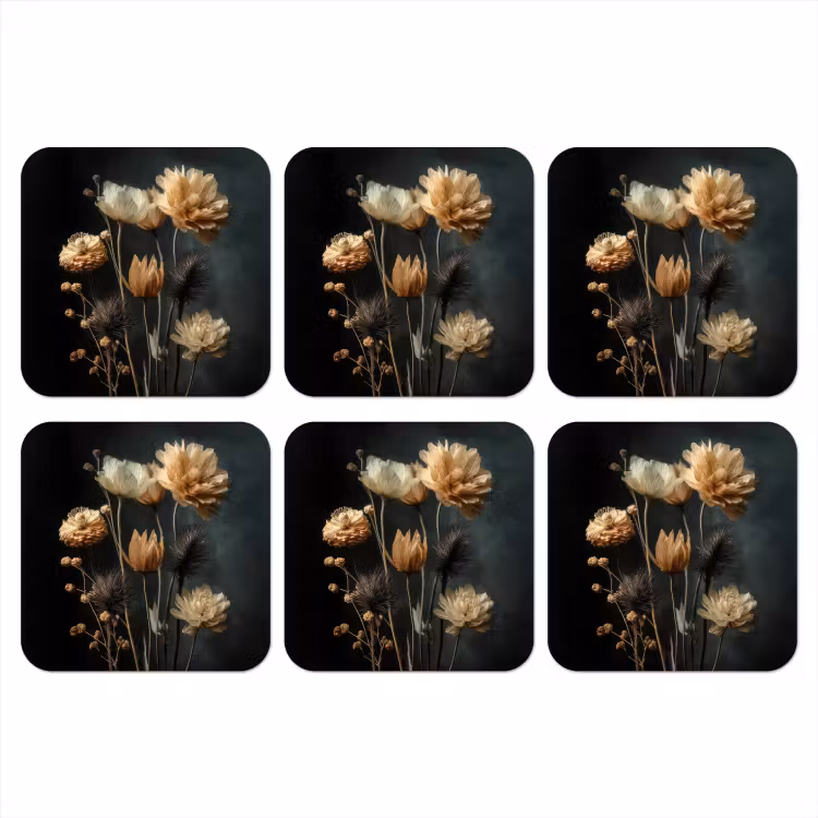Boeket - Bloemen - Licht - Zwart onderzetter kurk middel -3d