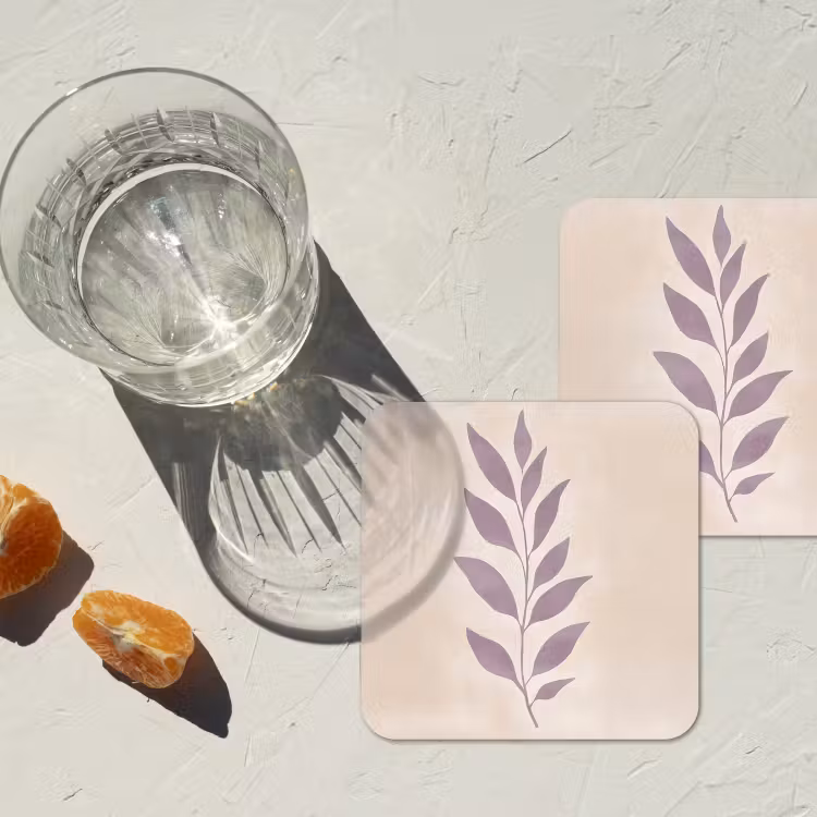 Tak - Bladeren - Minimalistisch - Beige onderzetter kurk middel -sfeer4
