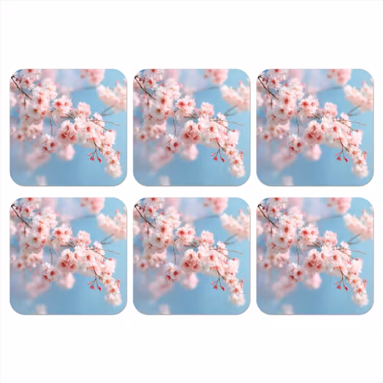 Takken - Bloesems - Roze onderzetter kurk middel -3d