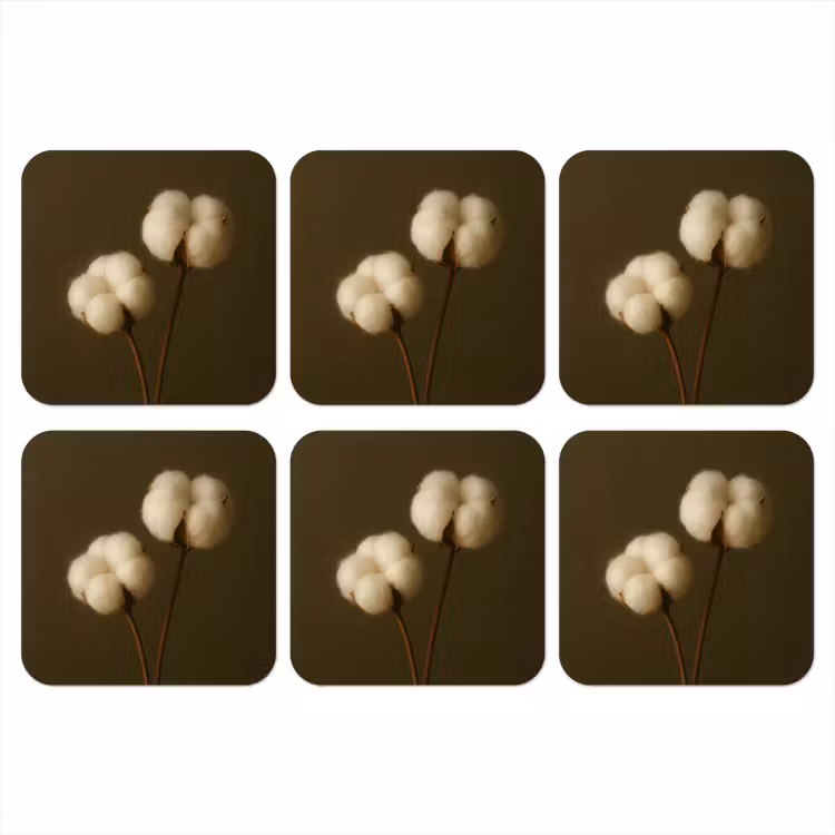 Takken - Katoen - Wit - Bollen onderzetter kurk middel -3d