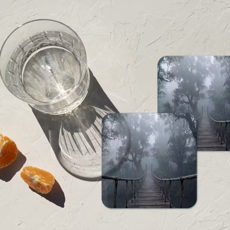 Brug - Jungle - Mist - Natuur onderzetter kurk middel -sfeer4