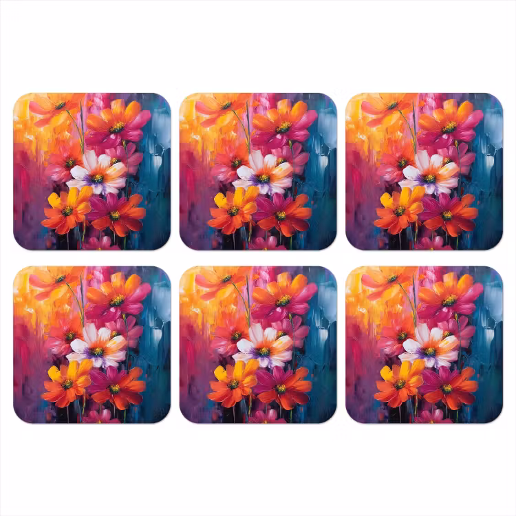 Felle bloemen - Dynamisch - Levendig onderzetter kurk middel -3d