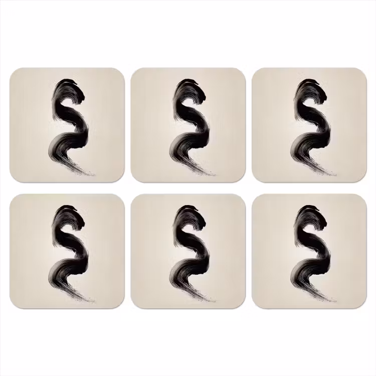 Penseelstreek - Zwart - Minimalistisch onderzetter kurk middel -3d
