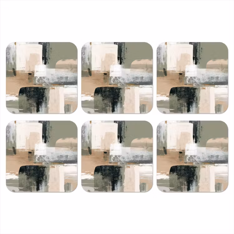 Penseelstreken - Abstract - Aardetinten onderzetter kurk middel -3d